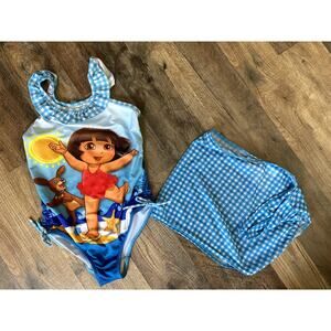 Vintage Dora the Explorer One Piece Swimsuit w/ Cover Up Wrap Girls 5T